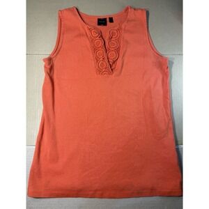 Cute Coral Knit Tank Top V-Neck Crochet Detail Summer Women's Top M